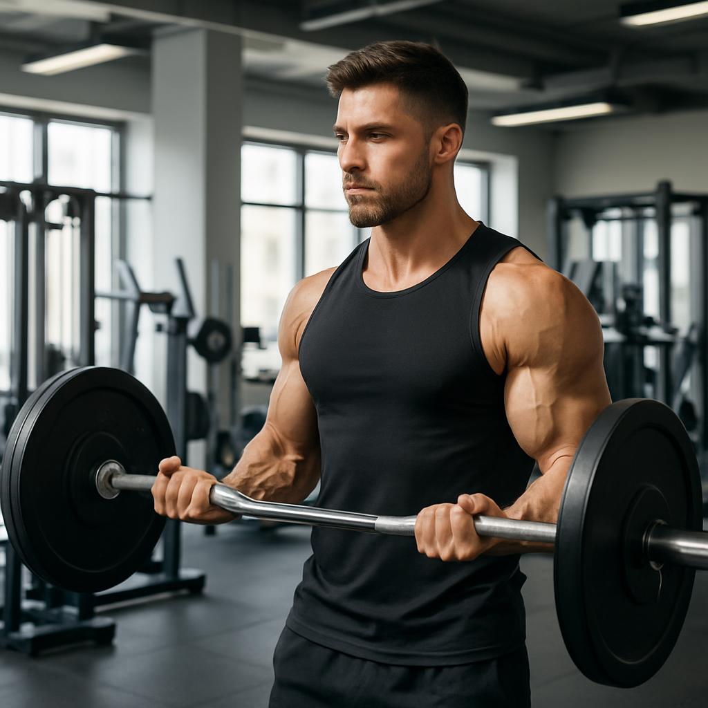 A fit person lifting weights in a modern gym